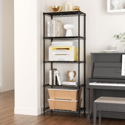 Adjustable 5 Tier Metal Storage Shelf, 750LBS Capacity, Black - Image 8