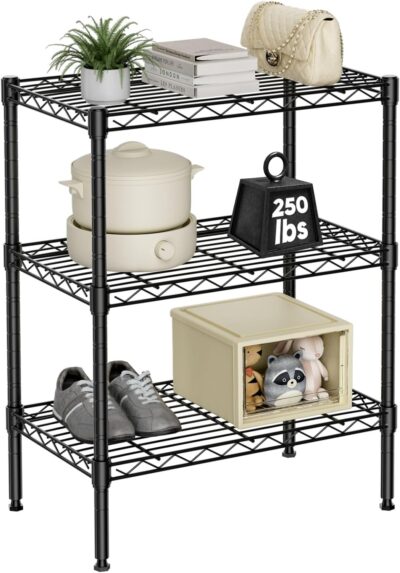 Heavy Duty 3-Shelf Storage Shelving Unit, Black (23.2" x 13.4" x 30.3")