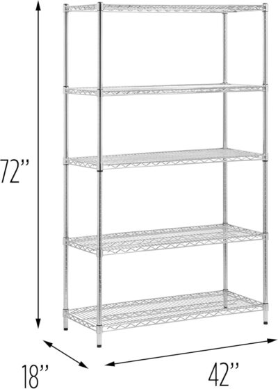 Adjustable Chrome Storage Shelving Unit, 800lbs/shelf, 5-Tier, 42x18x72. - Image 3