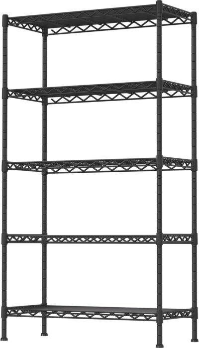 Adjustable 5-Shelf Heavy Duty Storage Rack, Black