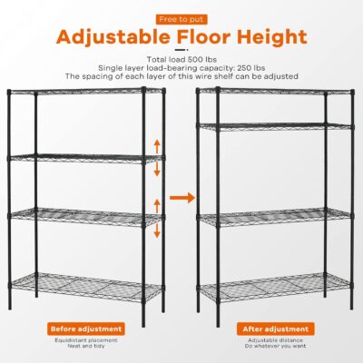 HCY 4-Tier Wire Shelving Unit 54x36x14in Black - Image 5