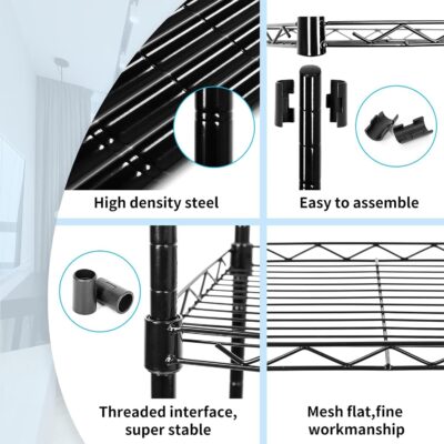 Adjustable 6-Tier Wire Shelving Unit for Kitchen Pantry, Black - Image 4