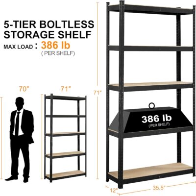 Topeakmart 5-Tier Metal Garage Storage Shelves - Black - Image 3