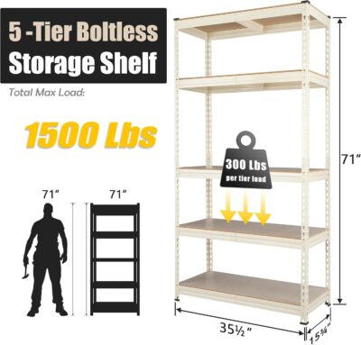 PrimeZone 5 Tier Adjustable Storage Shelves - White - Image 3