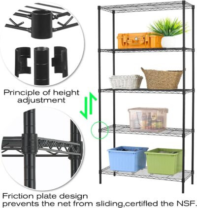 HCY 5-Tier Adjustable Metal Storage Rack - 14x36x72in (Black) - Image 5