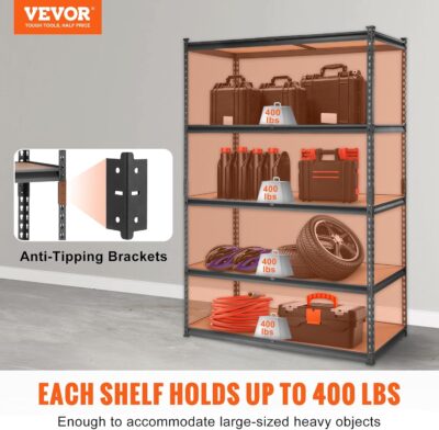 VEVOR 5-Tier Adjustable Storage Shelving Unit, 2000 lbs Capacity - Image 4