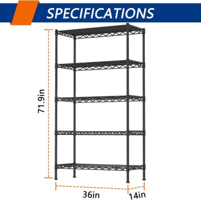 Adjustable 5-Shelf Heavy Duty Storage Rack, Black - Image 4