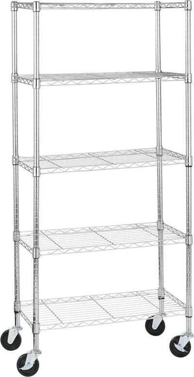 Amazon Basics 5-Shelf Heavy Duty Storage Shelving Unit on Casters, Chrome