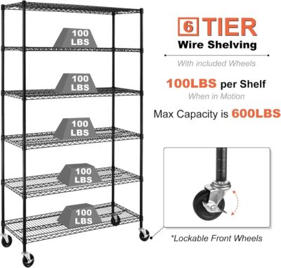 Heavy Duty 6000Lbs Capacity Wire Shelving Unit on Wheels - Image 7