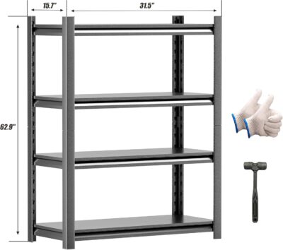 63" Heavy Duty Garage Storage Shelves, Adjustable 4 Tier Metal Shelving - Image 2