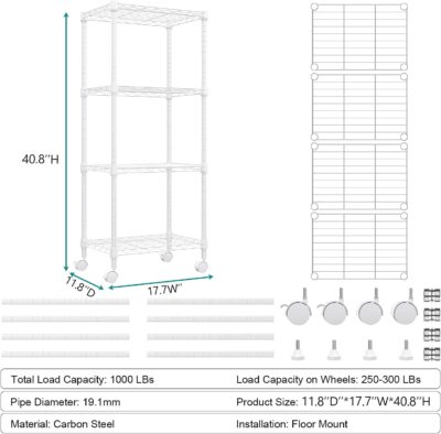 Adjustable Heavy Duty Steel Wire Rack with Wheels, 1000 lbs - Image 3