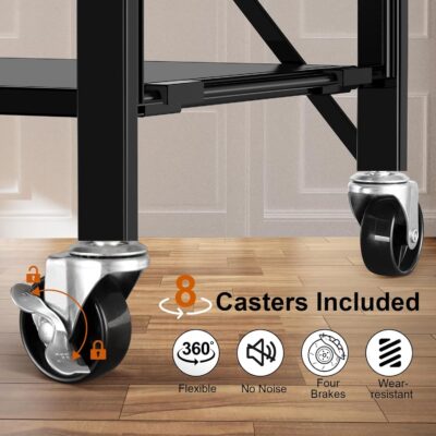 5 Tier Foldable Storage Shelves with Wheels, Collapsible Metal Rack - Image 7