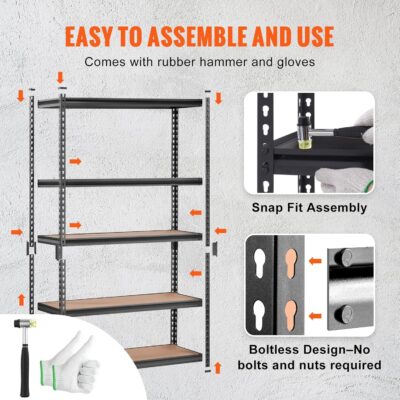 VEVOR 5-Tier Adjustable Storage Shelving Unit, 2000 lbs Capacity - Image 3