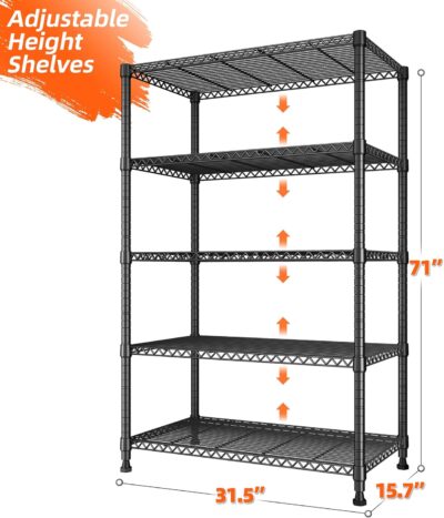 REIBII 5-Tier Wire Shelving Unit, 1000lbs Load Capacity - Image 3