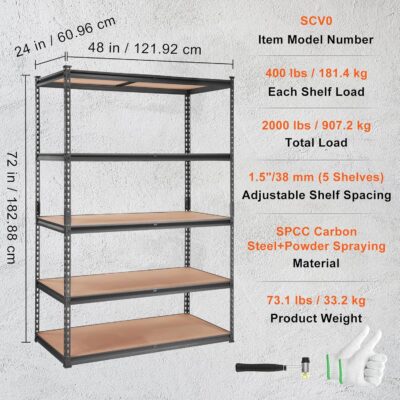 VEVOR 5-Tier Adjustable Storage Shelving Unit, 2000 lbs Capacity - Image 8