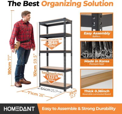 Adjustable 5-tier Metal Shelving Unit for Garage Storage - Image 2