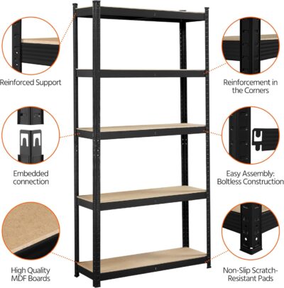 Topeakmart 5-Tier Metal Garage Storage Shelves - Black - Image 4