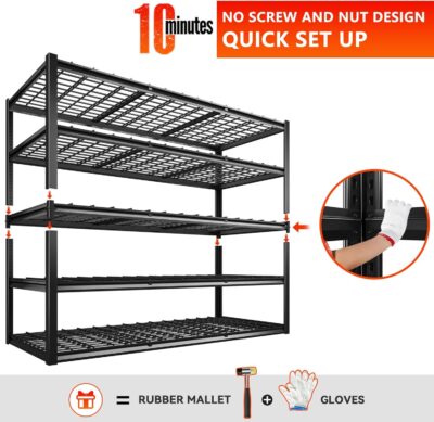 Heavy Duty 5 Tier Garage Shelving Unit, 72" H x 60" W x 24" D - Image 8