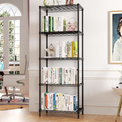 Adjustable 5 Tier Metal Storage Shelf, 750LBS Capacity, Black - Image 9