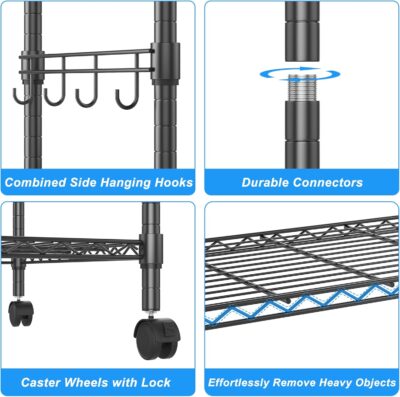 Homdox 5 Tier Wire Shelving Unit on Wheels, Black - Image 5