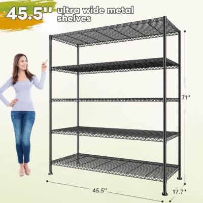 REIBII 5 Tier Metal Wire Shelving Unit, 45.5" W x 71" H x 17.7" D - Image 3