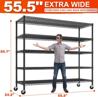 Heavy Duty Wire Shelving Unit with Wheels, 5-Tier, 3200LBS - Image 3