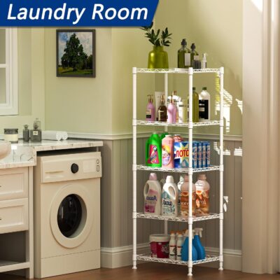 Adjustable 5-Wire Shelving Storage Rack for Laundry, Bathroom, Kitchen - Image 3