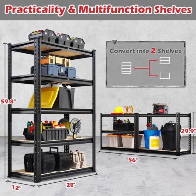 REIBII 5-Tier Heavy Duty Garage Shelving, 2020LBS, 28"x12"x59.8", Black - Image 3