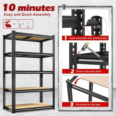 REIBII 5-Tier Heavy Duty Garage Shelving, 2020LBS, 28"x12"x59.8", Black - Image 6