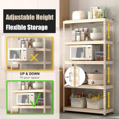 PrimeZone 5 Tier Adjustable Storage Shelves - White - Image 6